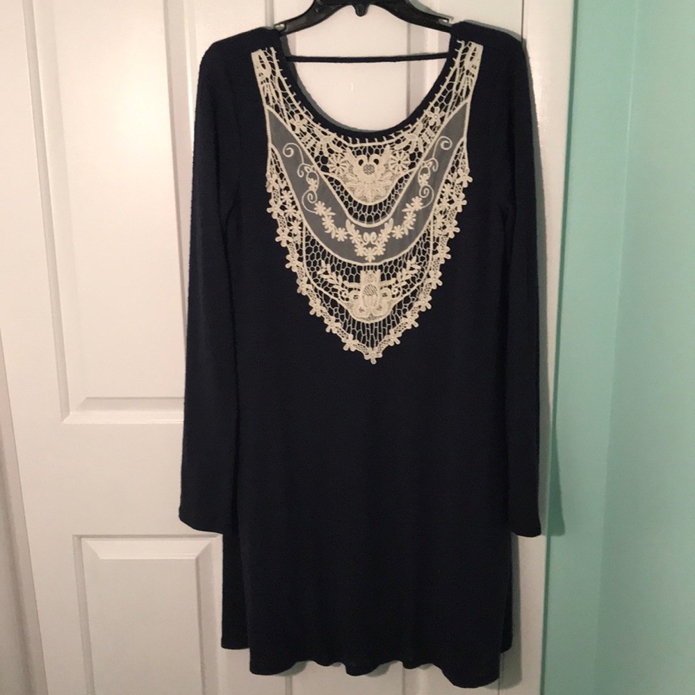 Long sleeve navy blue dress